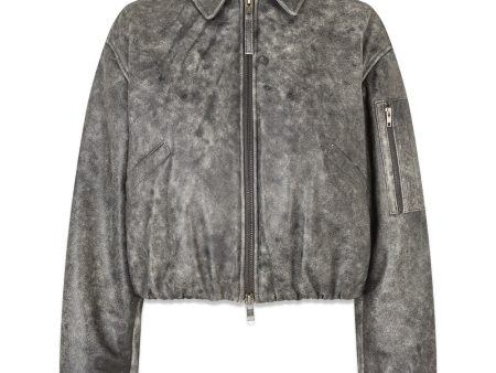 Bold Leather Bomber - Dark Grey Washed Online Sale