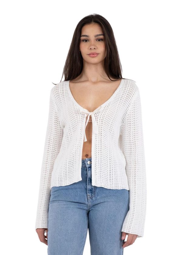 Bates Crochet Knit Cardigan - White For Discount