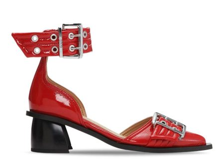 Feminine Buckle Open Cut Pump Naplack - Racing Red Hot on Sale