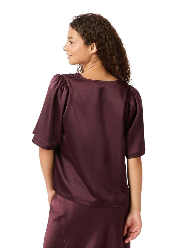 Largo Heavy Sateen Blouse - Burgundy Online