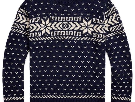 Snowflake Cotton-Cashmere Sweater - Navy Online now